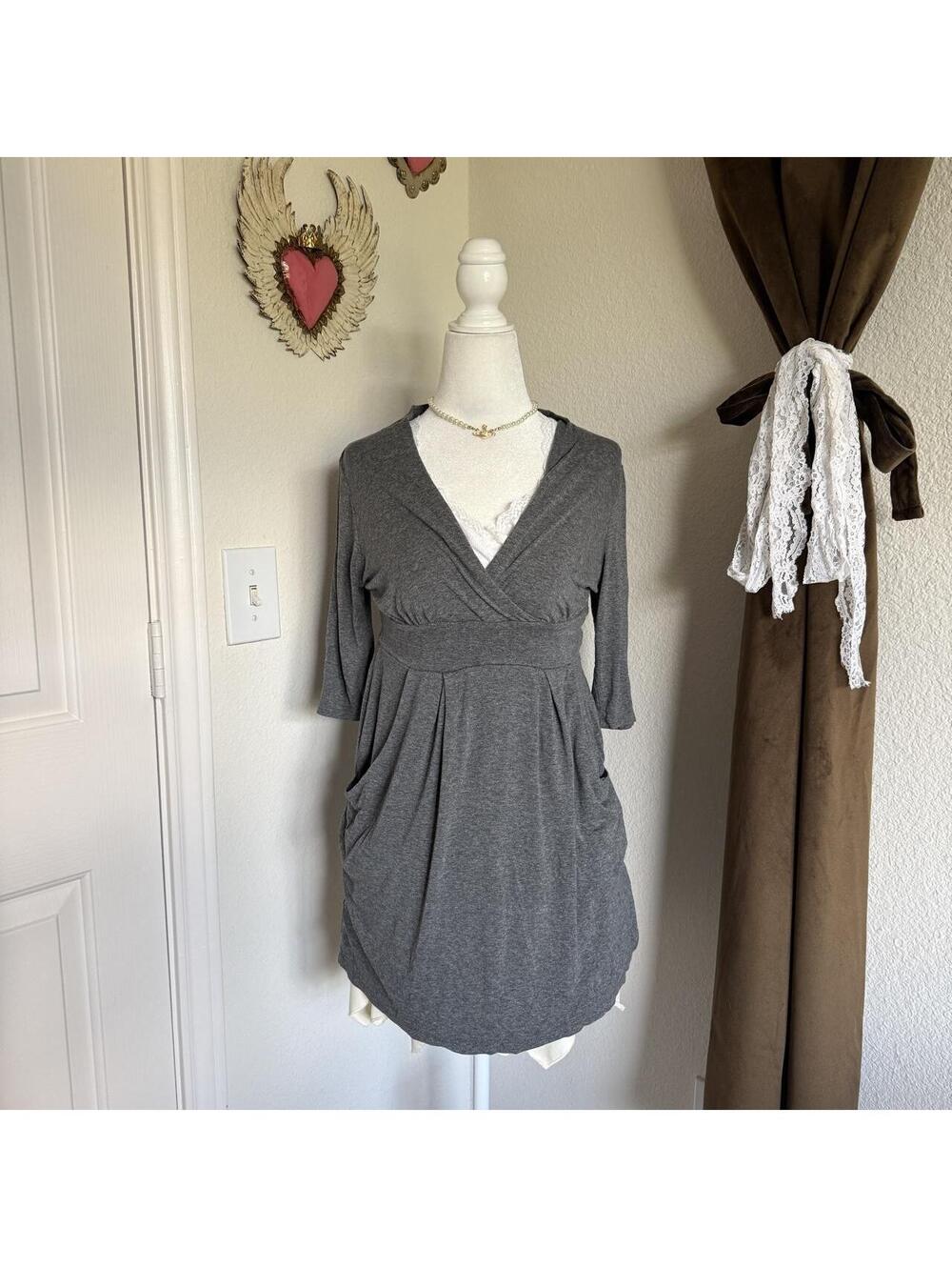 Forever 21 Gray Babydoll Mini Dress Top Pockets Size S Softgirl Cottagecore